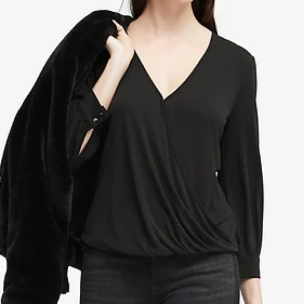 BR Black Sandwash Modal Wrap-Front Top